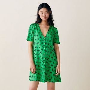 ZARA Floral Print Button Front V Neck Dress New Without tags